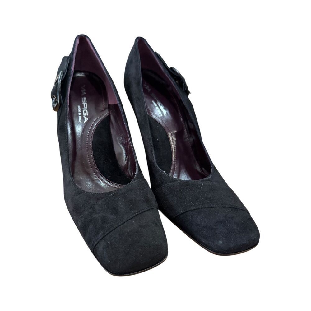 Via Spiga - Suede Black Square Toe Pumps - DEFECT - BAD BOX Womens Size 10M